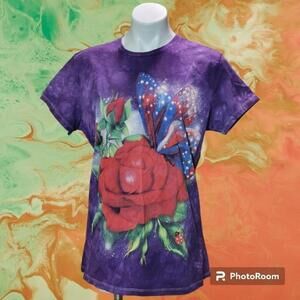 The Mountain Women's Purple Tie Dye Rose Butterfly Ladybug Shirt--Sz XL